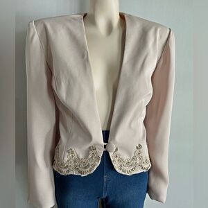 Vintage Jill Paige Beaded Blazer Champagne Embroidered Formal Jacket M-L